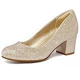 mysoft Women's Pumps Low Chunky Block Heel Round