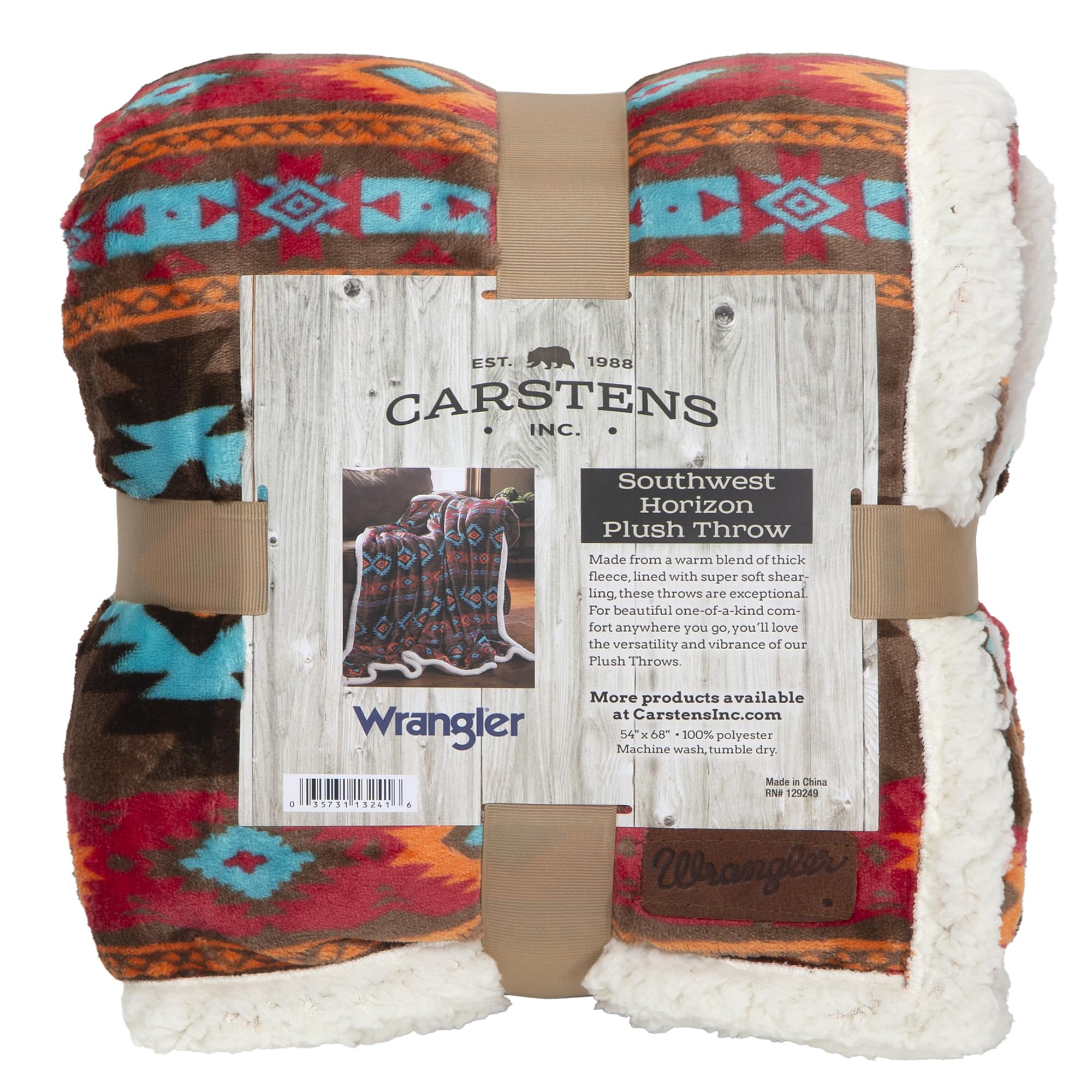 CARSTENS, INC. Wrangler Ultra Premium Super Soft Plush Sherpa Fleece Oversized Throw Blanket 54" x 68", Southwest Horizon