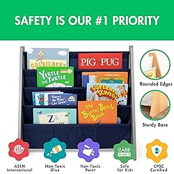 Humble Crew 4-Tier Kids Bookshelf, Grey Wood/Navy