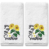 FUTBU Sunflower Hand Towels for Bathroom Set of 2, Sunflower Bathroom Decor Embroidered You are My Sunshine Pattern, Sun Flower Hand Towels, 100% Cotton Soft Towels for Kitchen Bath 14x30 Inches