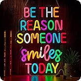 Be The Reason Someone Smile Today Neon Sign, Positive Affirmation LED Light for Wall Decor Multicolored Positive Motivational Quote for School Classroom Kids Room Home Compatible with Timer (15.7 X 12.6 in)