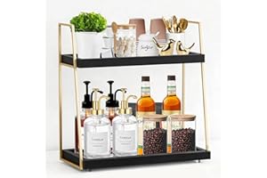 2087 Coffee Bar Accessories, Black Gold Coffee Station Organizer for Countertop Decor, 2 Tier Large Wooden CoffeeBar Shelf for Office, Breakroom, Bathroom