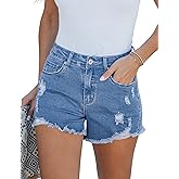 luvamia Jean Shorts for Women High Waisted Stretchy Distressed Denim Shorts Ripped Frayed Raw Hem Summer Casual Shorts