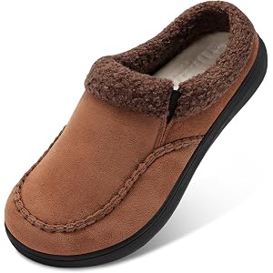 Besroad Men's Moccasin Slippers Wide Memory Foam House Shoes Non-Slip | Suede Fleece Slip-On Clog Fluffy Loafers Indoor Outdo