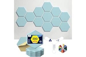Dexmoko Self-Adhesive Acoustic Panels [390 lbs/yd³ Ultra-High Density], 2nd Generation Sound Absorbing Panel, Professional Level Sound Panel, Polyester Soundproof Foam [Size M, Light Sky Blue]