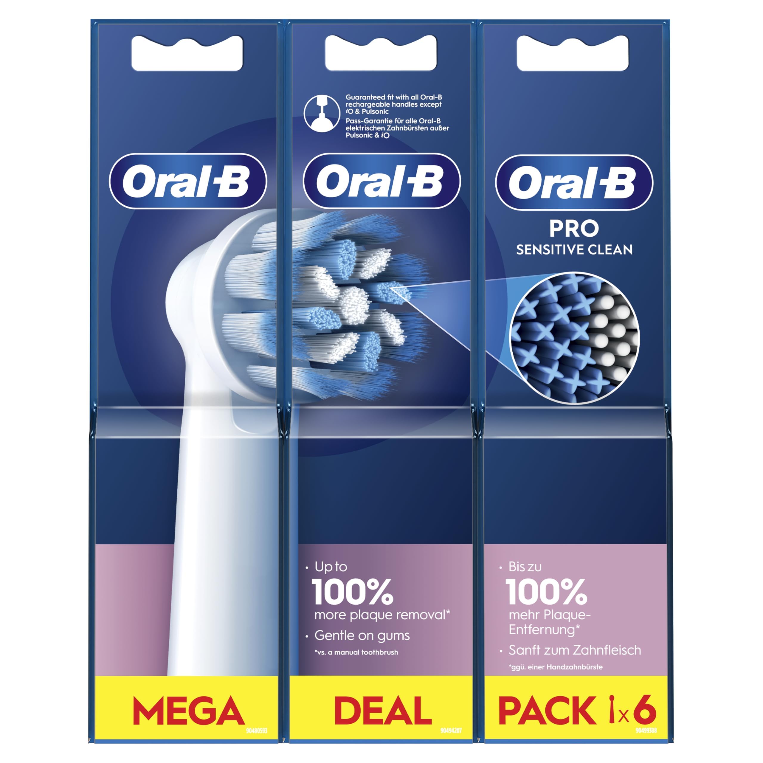 Oral-B Pro Sensitive Clean Electric Toothbrush Head, X-Shaped & Extra Soft Bristles for Gentle Brushing & Plaque Removal, Pack of 6 Toothbrush Heads, White