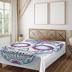 Ambesonne Sugar Skull Flat Sheet, Day of The Dead