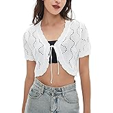 TVUHI Shrugs for Women Dresses – Tie Front Short Sleeve Bolero Shrug Tops, Lightweight Cropped Knit Sweater Cardigan
