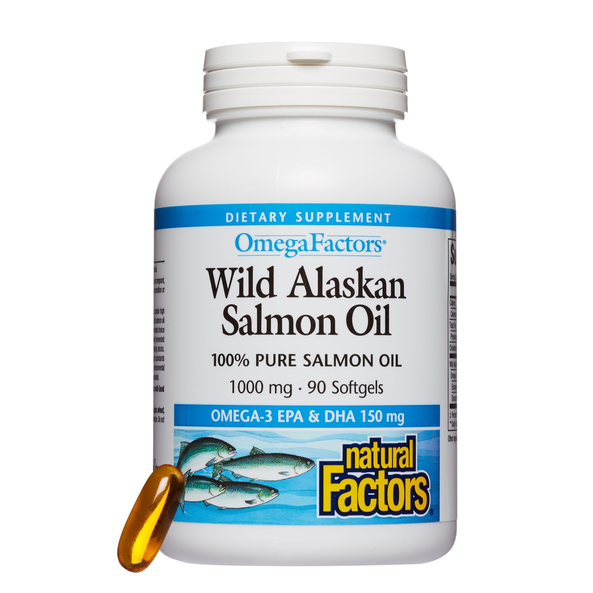 Omega Factors by Natural Factors, Wild Alaskan Salmon Oil, Supports Heart and Brain Health with Omega-3 DHA and EPA, 90 softgels (90 servings)