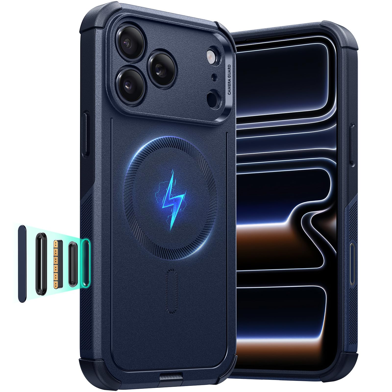 Photo 1 of ESR for iPhone 17 Pro Case, 7X Military-Grade Drop Protection with Camera Control Button, Shock-Absorbing Phone Rugged Cover, Compatible with MagSafe Accessories, Magnetic Cyber Series, Blue
