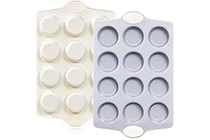 BRONYPRO Ceramic Muffin Pan, 12-Cup Nonstick Aluminized Steel Cupcake Pans, Healthy Non-Toxic Ceramic Coating Muffin tin, 2 Pack Cup Cake Pans for Baking Beige
