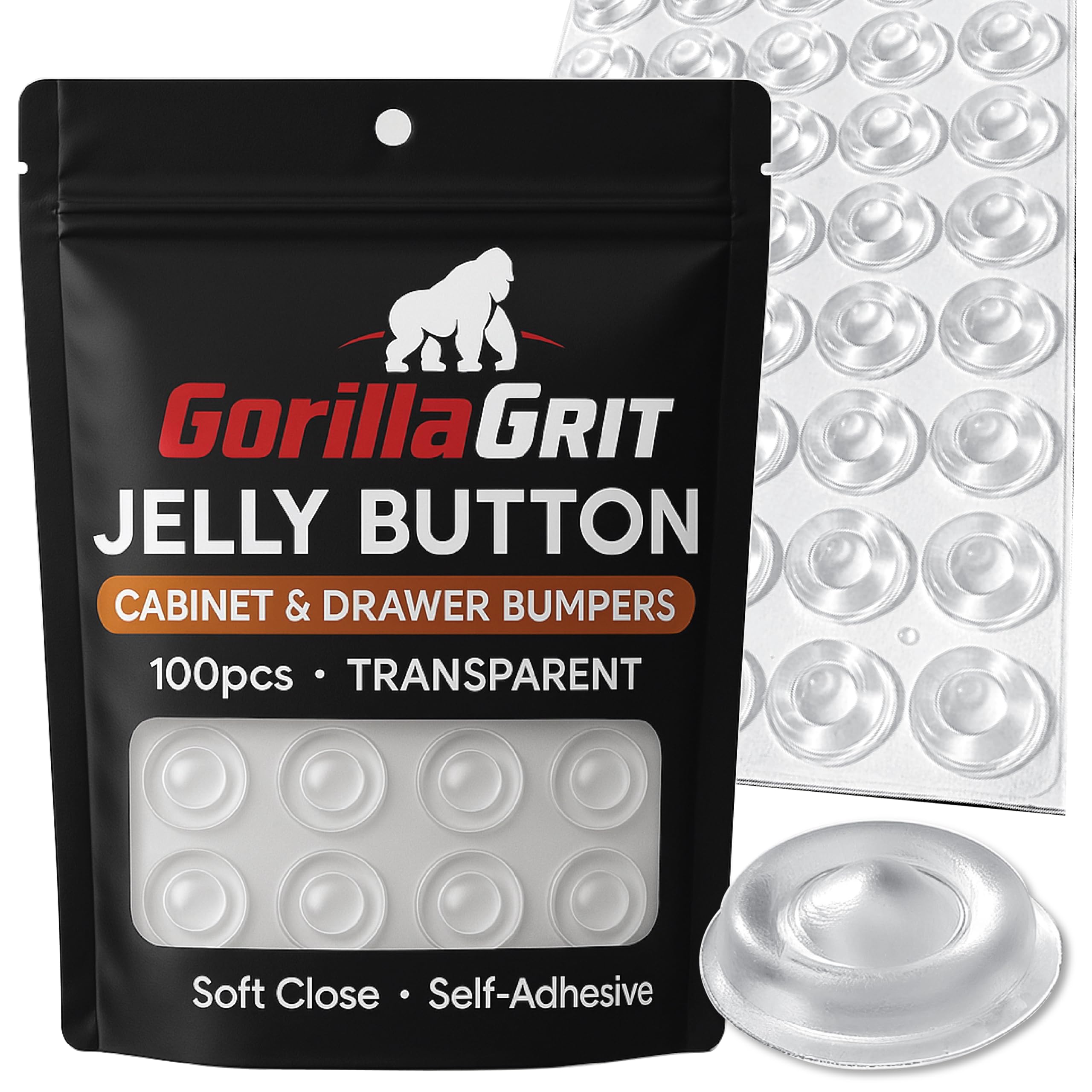 Photo 1 of Cabinet and Drawer Soft Close Bumpers - Jelly Button Sound Dampening Self Adhesive Rubber Bumper - Clear, Transparent - Round 1/2" Diameter - 100pcs
