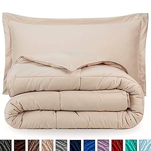 Bare Home Comforter Set - Full/Queen - Goose Down Alternative - Ultra-Soft - Premium 1800 Series - Hypoallergenic - All Season Breathable Warmth (Full/Queen, Sand)