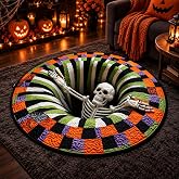 3D Halloween Rug, 36 Inch Round Optical Illusion Rug with Skeleton Vortex Design, Soft Surface and Non-Slip Backing, Indoor Floor Mat for Living Room, Bedroom, Entryway and Halloween Party Decorations