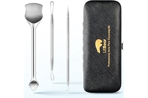 LitBear Pore Prep Tool, Blackhead Remover Pimple Popper Tool Kit, Stainless Steel Blackhead Extractions Tool for Acne, Whitehead Popping, Blemish, Comedone, Black