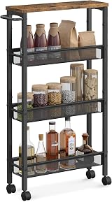 VASAGLE 4-Tier Kitchen Cart Rustic Brown Black 13 cm Deep Steel Frame view 1