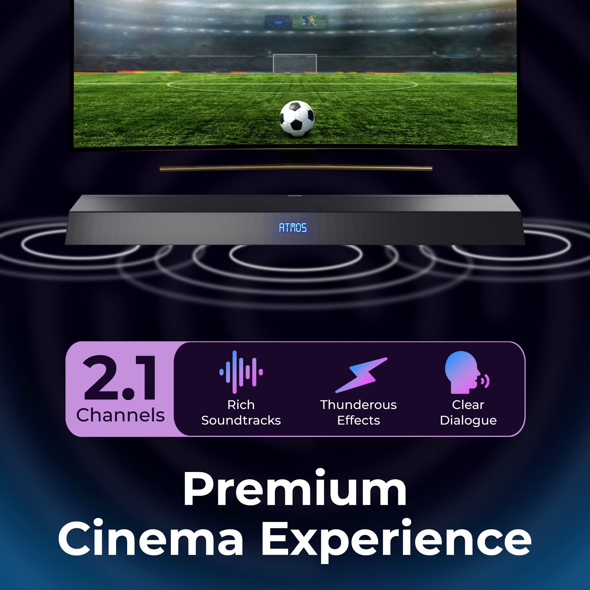 B8405 Soundbar 2.1 with Wireless Subwoofer, Dolby Atmos, Stadium EQ Mode, DTS Play-Fi Compatible, Connects with Amazon Echo Devices and Voice Assistants, AirPlay 2 & BT Support, TAB8405
