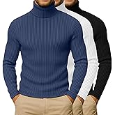 Evervibe 3 Pack Big and Tall Men's Turtleneck Casual Pullover Sweaters Thermal Slim fit Ribbed Tops Lightweight Basic Clothes