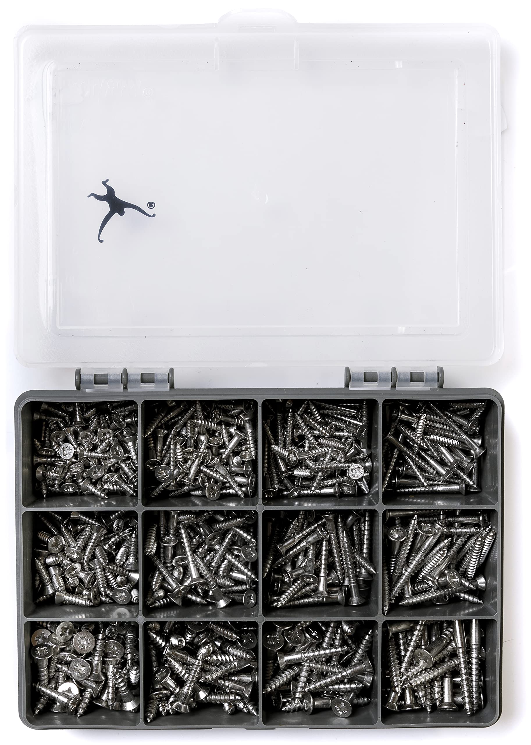 Set of 450 Assorted Pozi Countersunk Wood Screws -DIN 7997Z- No.6, No.8 and No.10, A2-70 (304 Grade) Stainless Steel - Sturdy Recycled Compartment Box