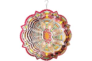 FONMY Wind Spinner Mandala Lucky Star Pink Color 12 inch 3D Stainless Steel Laser Cut Metal Art Geometric Pattern - Hanging Wind Spinner, Kinetic Yard Art Decorations - Indoor/Outdoor Décor