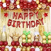 Red and Gold Birthday Decorations for Women Men, 117pcs Happy Birthday Party Decorations for Girls Red Birthday Party Balloons Supplies with Happy Birthday Banner Foil Balloons