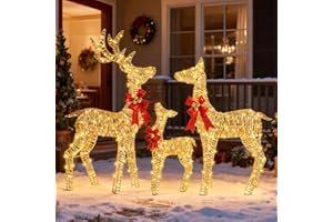 Ultym 3 Piece Large Pre-Lit Christmas Deer Family Set, 54in Lighted Deer Outdoor Yard Decorations, 3D Holiday Reindeer Decor with 350 Warm White Lights & Ground Stakes for Patio Lawn Garden