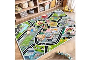 LIAZY ESUOH Kids Car Rug, Carpet Playmat for Toy Cars and Train, Road Traffic Play Mat for Kids, Play Area Rug with Non-Slip Backing, Ideal Gift for Children's Room playroom(2.6×3.9ft/31×47in)