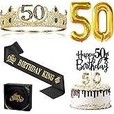 50th Birthday Gifts for Men, 50th Birthday Decorations for Men, Party Decor Supplies Including King Crown & Sash & Balloons & Cake Topper & Candles