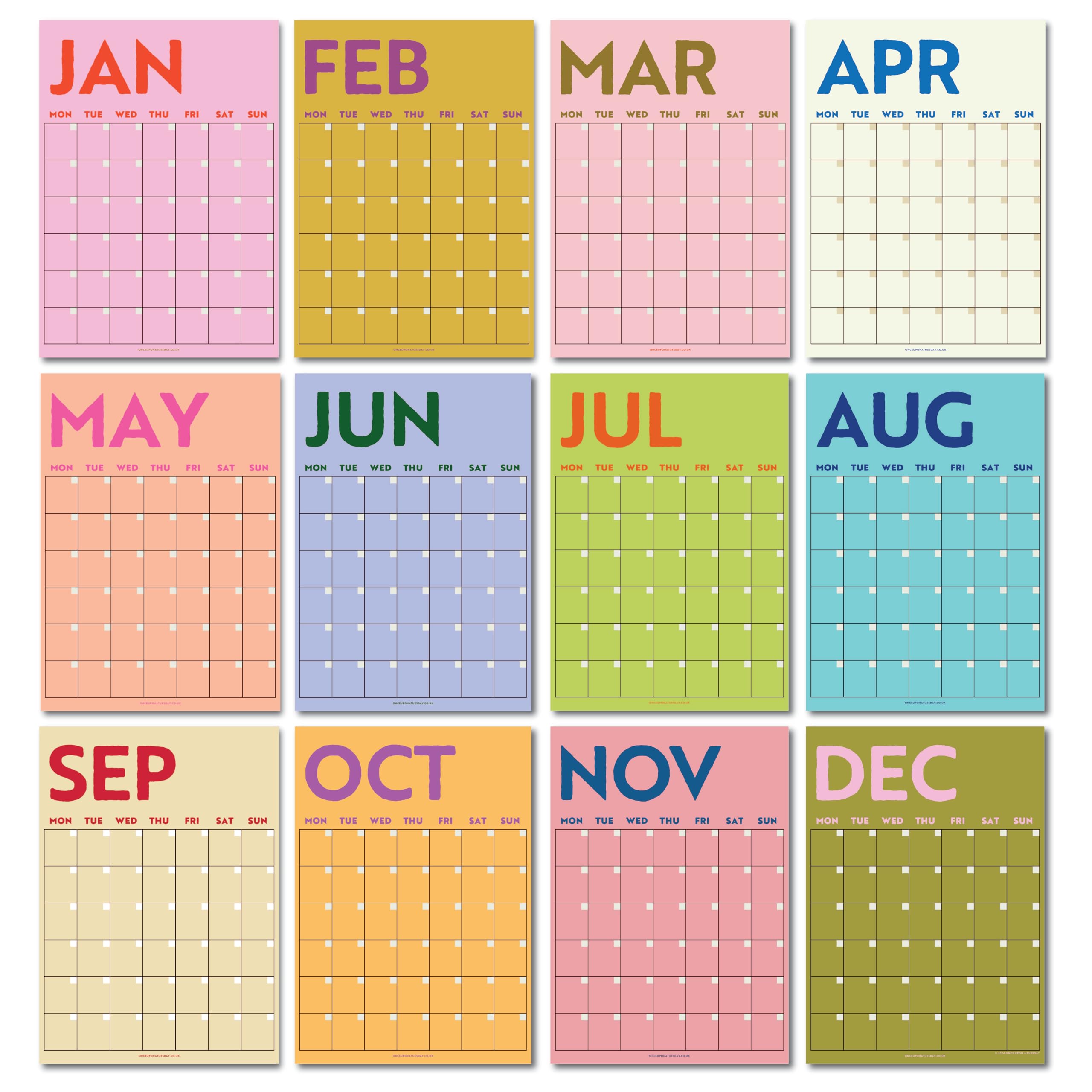 Good Tuesday - 12x A3 Extra Large Colourburst Wall Planner - Undated, 12 Months, January - December - Flexible and Versatile Design - 100% Recycled and Recyclable Paper - UK Made