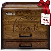 KNIFEPLANET Premium FULLY ASSEMBLED Rustic Bread Box &ndash; Extra Large Real Wood Bread Box for Kitchen Countertop Storage, Thick Durable Construction, Double Layer Design (17.5" x 10" x 12")