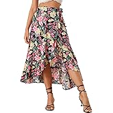 Allegra K Women's Tropical Floral Print Ruffle Self Tie Knot Split Beach Hawaiian Wrap Skirt