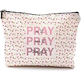 BILLAION Pink Floral Christian Makeup Bag, Pray on over Through It Bible Verse Cosmetic Bags, Christian Gifts for Women Faith, Aesthetic Scripture Makeup Zipper Pouch
