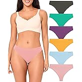 BAMBOO COOL Women's Thongs Seamless Moisture-Wicking Breathable Underwear High Stretchy Mid Waisted Panties Tagless 6 Pack