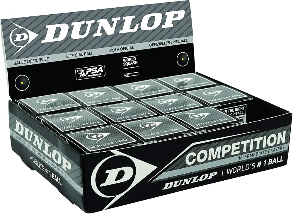 Dunlop Squash Balls Competition Yellow 12 Slow Speed for Beginners and Players