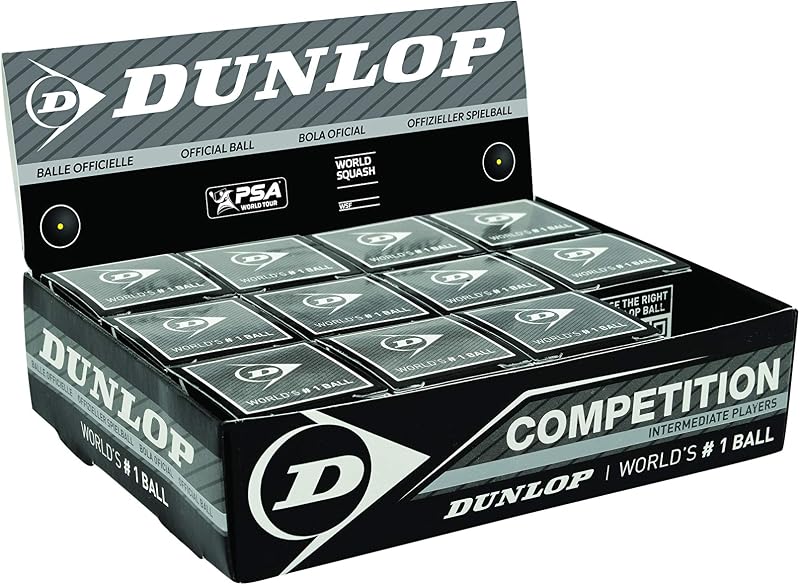 Dunlop Squash Balls Competition Yellow 12 Slow Speed for Beginners and Players