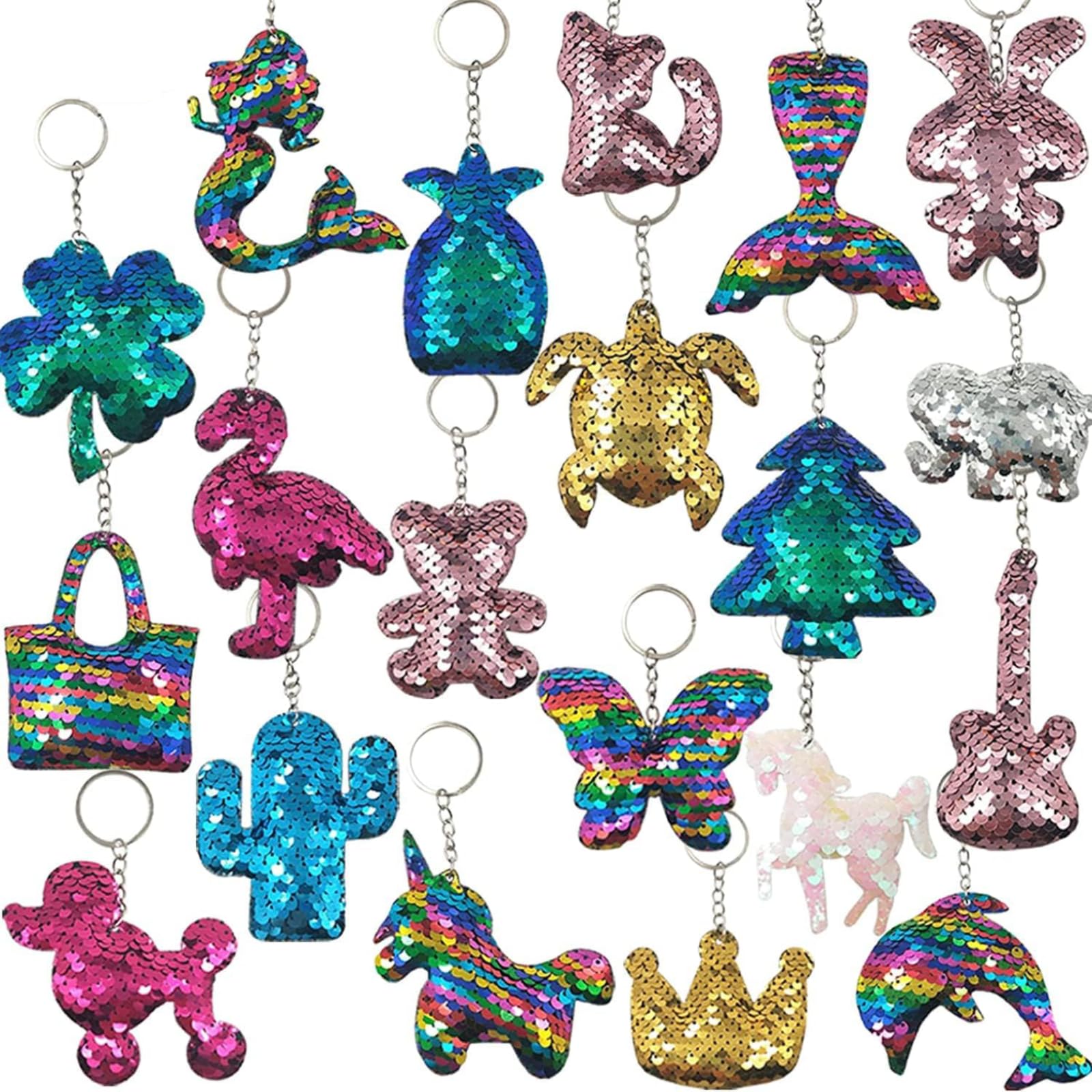 GuassLee 20pcs Flip Sequin Keychain Party Favors Easter Bag Filler Keychains for Kids & Adults Birthday Favors Backpack Accessories