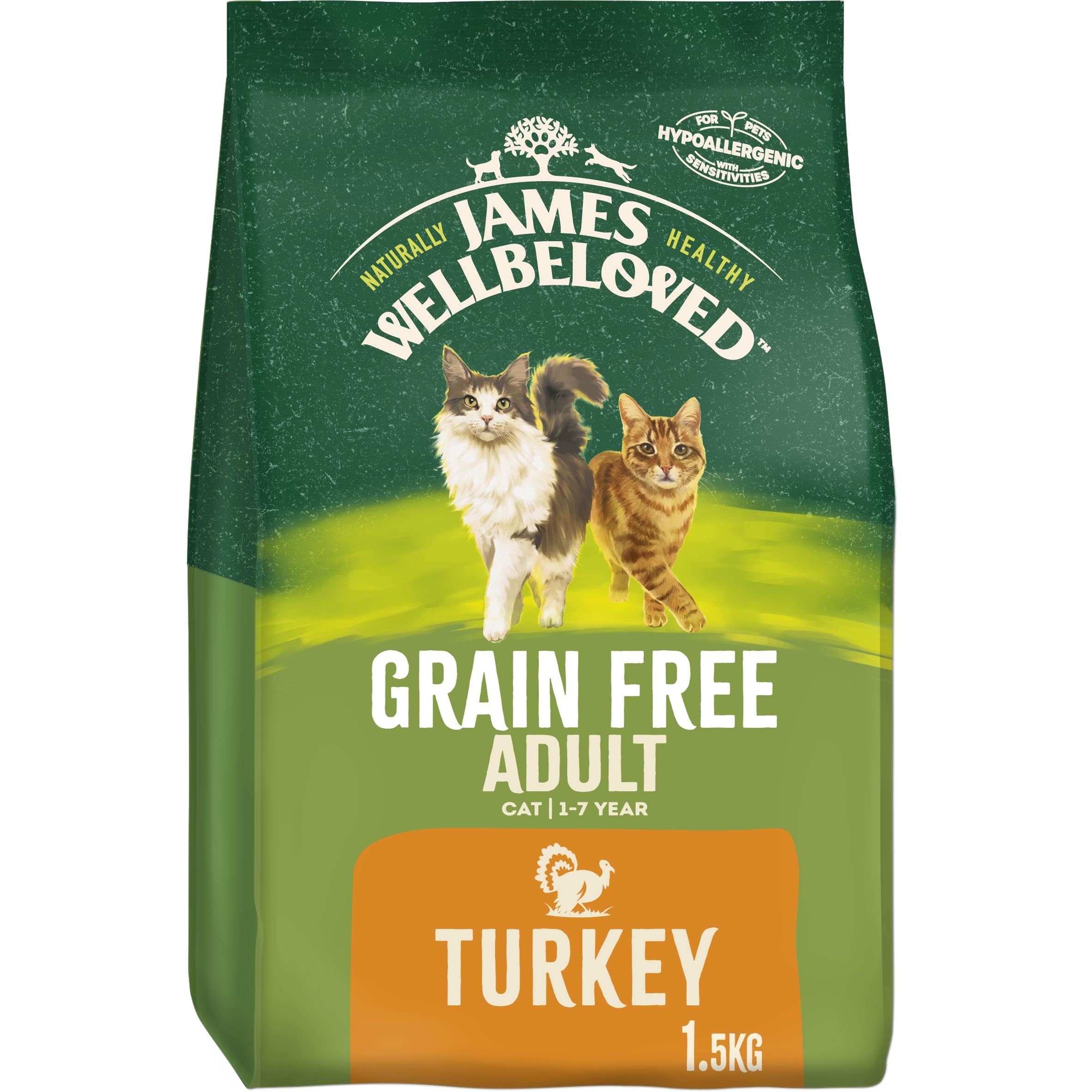 James Wellbeloved Adult Grain-Free Turkey 1.5 kg Bag, Hypoallergenic Dry Cat Food