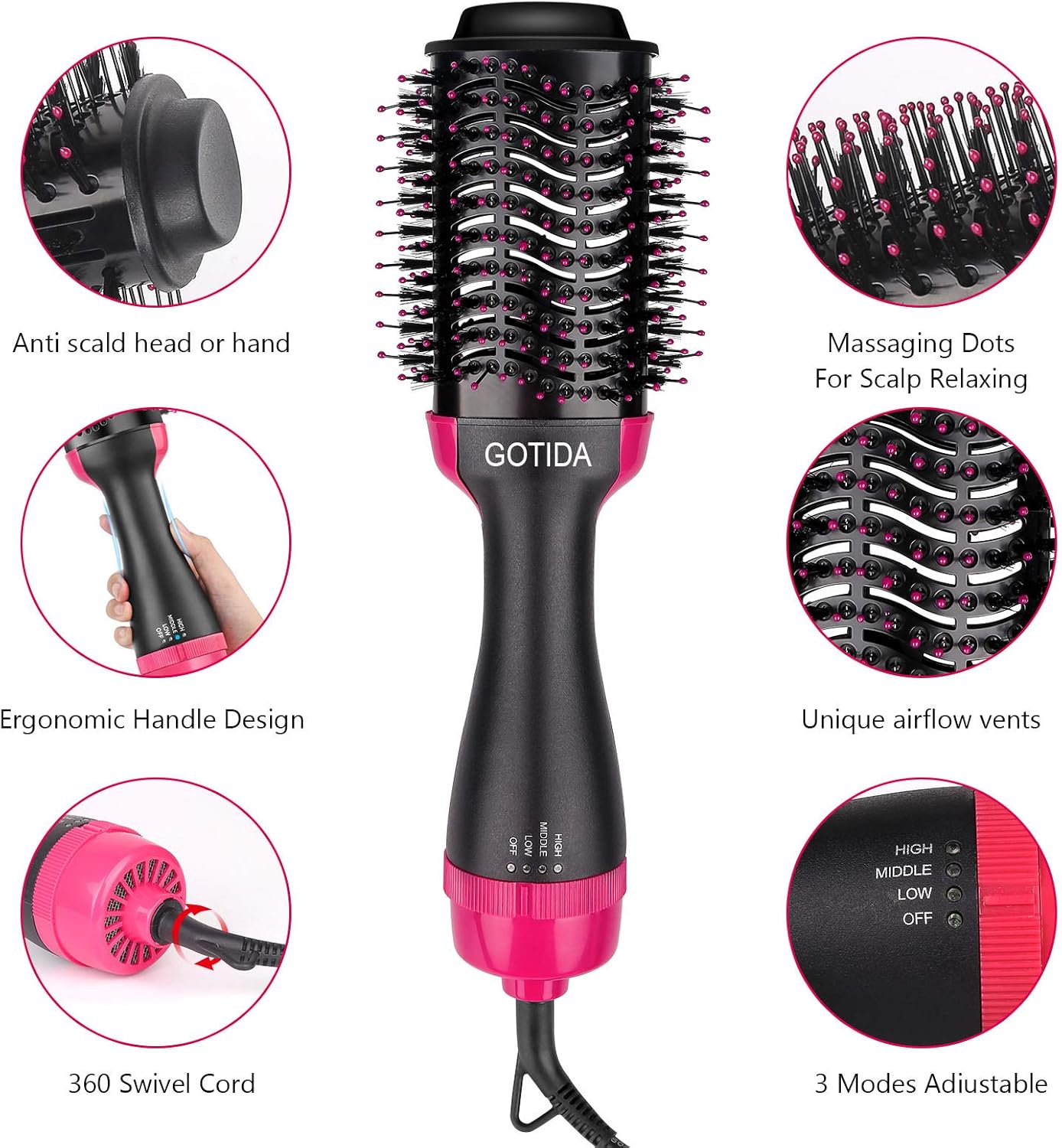 Hair Blow Dryer Brush One Step Hair Dryer and Styler Volumizer Dryers Hot Air Comb with Brush for Straightening Curling Salon Negative Ion Ceramic & All Hair Types + 2pcs Hair Clips (2021 Upgrade): Toys & Games