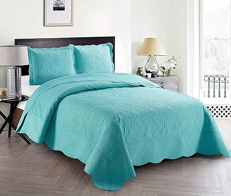 Better Home Style 3-Piece Luxury Quilted Bedspread Set, Light Blue
