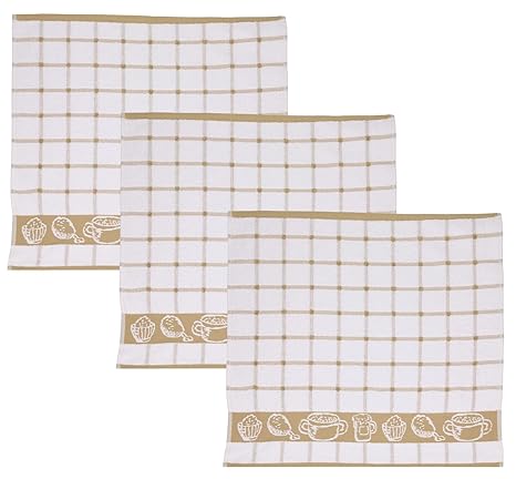 Betz 3 TLG. Küchentücherset Guten Appetit I. Küchenhandtuch Geschirrtuch Frottee Größe:50x50 cm Farbe: braun
