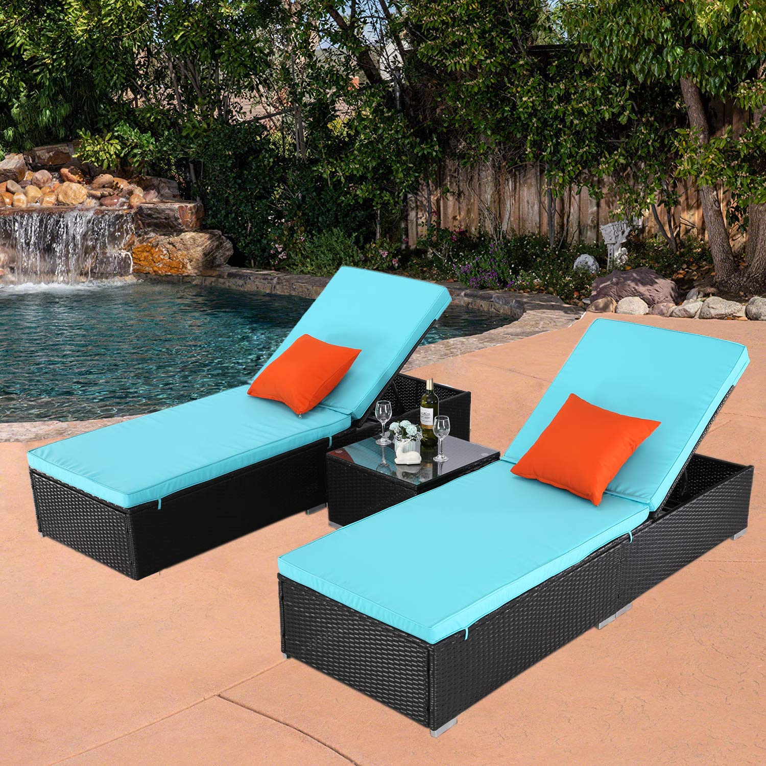 Rattan Adjustable Synthetic Patio Outdoor Pcs 3 Do4U Wicker Coffee