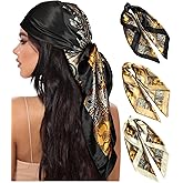 AWAYTR 35” Large Square Satin Head Scarf - 3Pcs Satin Hair Scarves Silk Bandana Scarf Headscarf Silk Feeling Scarf for Women