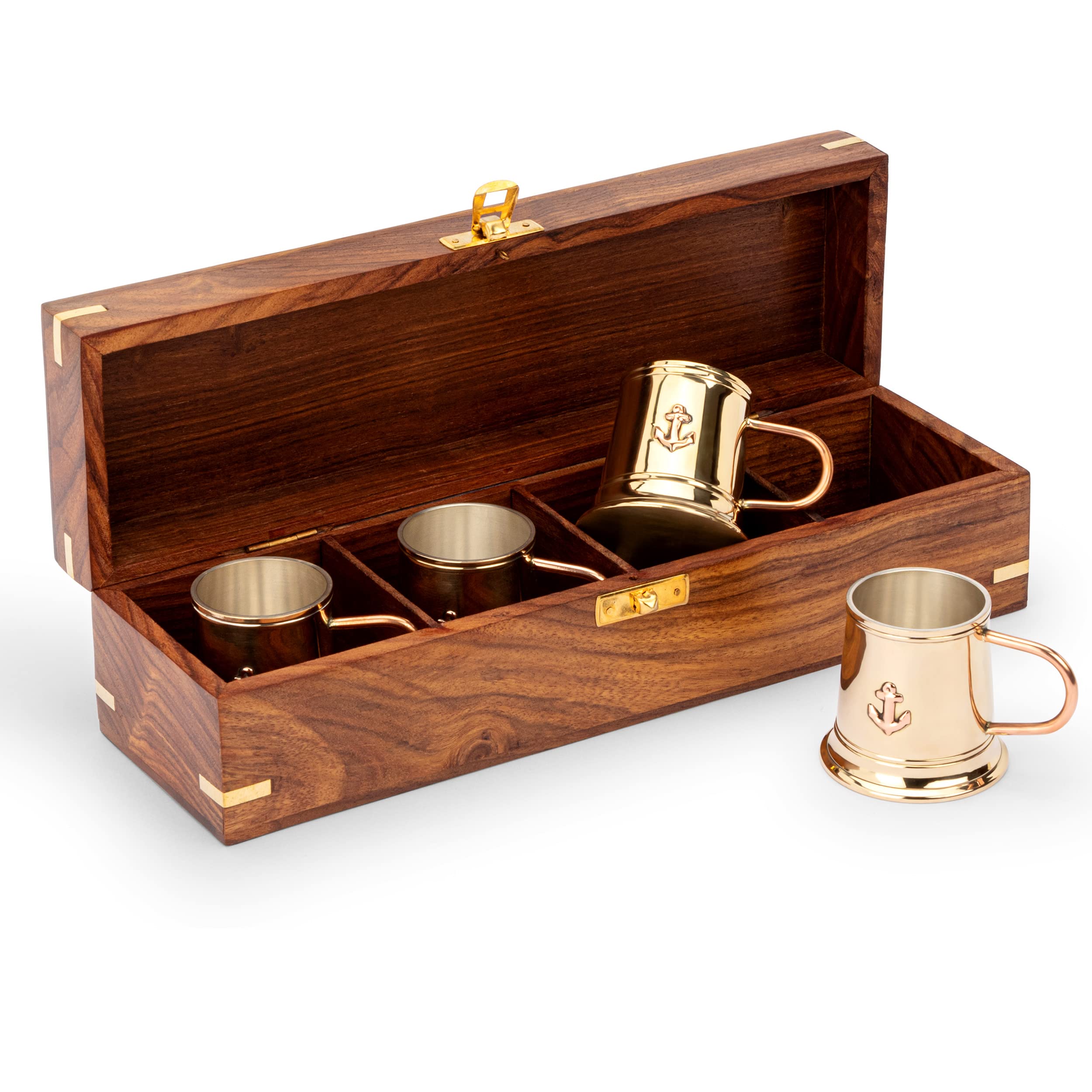 NKlaus Maritim Rum Mug in wooden box of brass and copper silver plated inside 11710