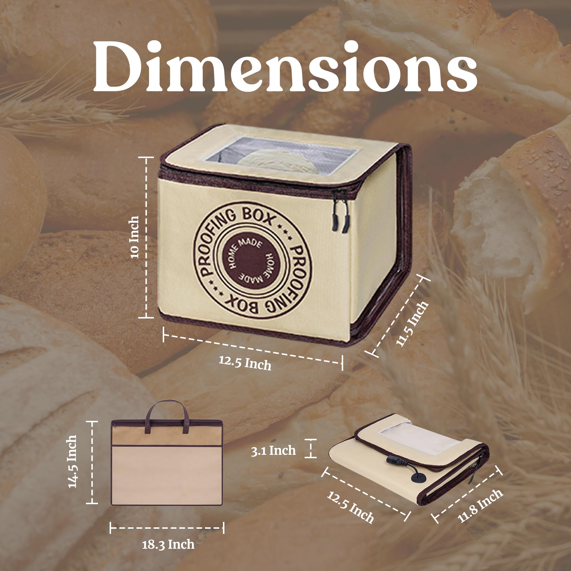 Bread Proofing Box – Bread Proofer, Dough Fermentation Box with Carry Bag, Sourdough Starter Warmer, Foldable & Zippered, Temp & Timer Controller, Ideal for Pizza, Yogurt, Kombucha – For Home Bakers