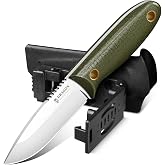 Dragon Creek Fixed Blade Knife - Green Small Outdoor Survival Knife | Non-Slip Full Tang Handle with 2 Holes &amp; Portable Sheath for Camping Hiking Birthday Gift Men