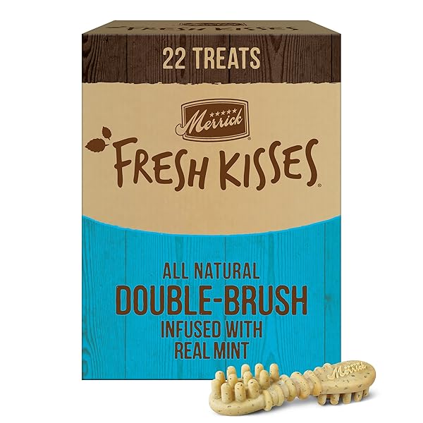 MERRICK FRESH KISSES NATURAL DENTAL CHEWS, TOOTHBRUSH SHAPE TREAT INFUSED WITH REAL MINT, FOR LARGE DOGS – 22 CT. BOX