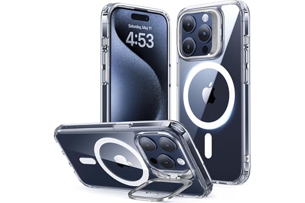 ESR for iPhone 15 Pro Max Case, Compatible with MagSafe, Military-Grade Protective Case, Built-in Stash Stand Phone Case, Scratch-Resistant Back Cover, Classic Series, Clear