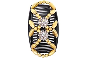 Magic Hair Comb for Women Accessories Set, Wood Beaded Stretch Double Hair Side Combs Clips Elastic Beaded Hairpins Combs