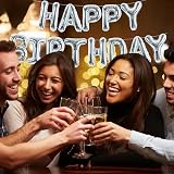Toniful 16 Inch Happy Birthday Foil Balloon Banner Silver Letters view 3