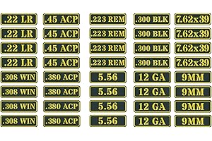 Aolamegs Ammo Can Vinyl Sticker Set Decal Label 9MM 5.56 7.62 12GA .22 .223 .308 .300 .380 .45 (40 Pack/10 Varieties)